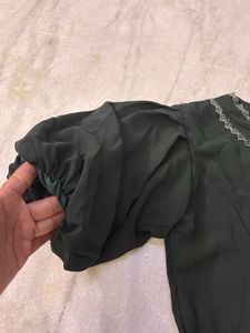 Beautiful Forest Green Color Balloon Sleeve Top