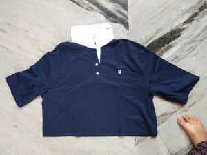 Navy Polo Shirt with White Collar