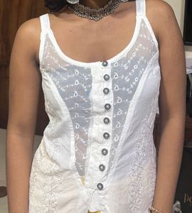 White Embroidered Sleeveless Top