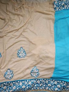 Blue N Golden Sari With Blouse