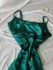 Hot Satin Green Silk Party Wear Slim fit Dress