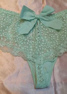 Mint Lace Thong with Bow Detail