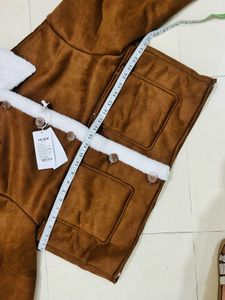 Brown Faux Suede Sherpa Jacket
