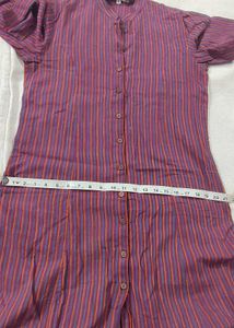 Wine Colour Stripes Kurta With Elbow Sleeves
