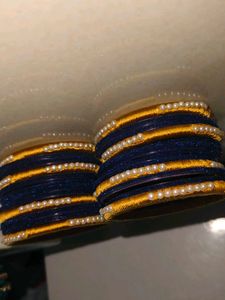 Matte Blue &amp; Gold Bangle Set