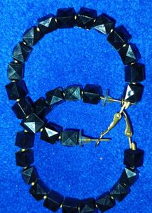 Black Beaded Hoop Earrings