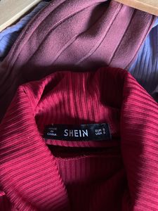 Turtle Neck Red Fitted Top