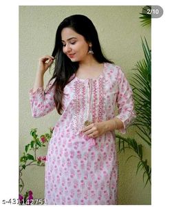 Pink Floral Print Kurti And Bottom Wear