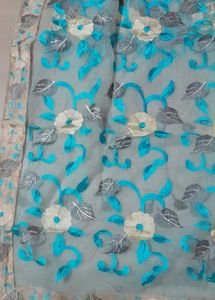 Blue Net Saree With Blouse And Petticoat