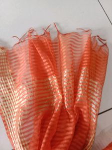 Orange With Gold Lines Pattern Dupptaa ( Women )