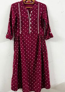 Maroon A Line Dress