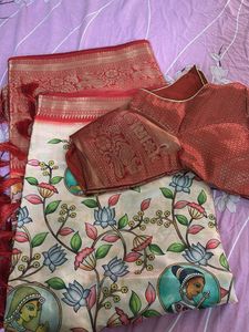 Floral & Figure Print Saree with Matching Blouse