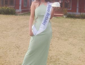 Green halterneck dress