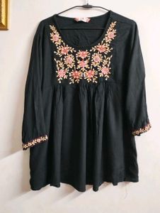 Embroidered Black Tunic Top