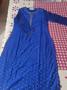 Blue kurti with gold polka dots