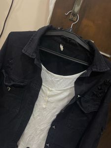 Black Denim Jacket And White Inner