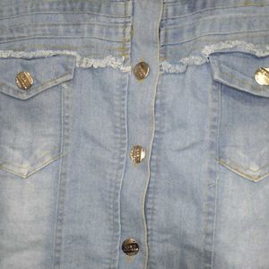 Denim Jacket with Frayed Details