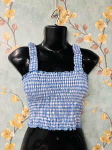 Blue Gingham Crop Top