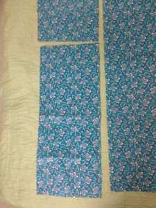 Turquoise blue printed cotton fabric pieces