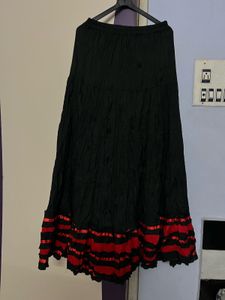 Black Tiered Maxi Skirt w/ Red Trim
