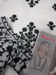 Elegant White &amp; Black Embroidered Salwar Kameez