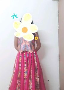 Pink Navratri Printed Maxi Skirt