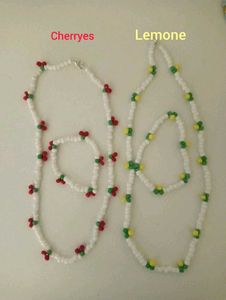 Beaded Cherry & Lemon Necklace Set