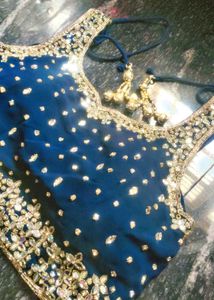 Blue &amp; Gold Embellished Lengha Set