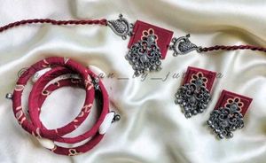 Handmade Maroon Fabric Jewelry Set