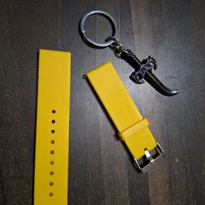 Yellow Watch Strap + Sword Keychain Combo