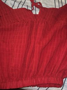 Red crop top with balloon sleeves