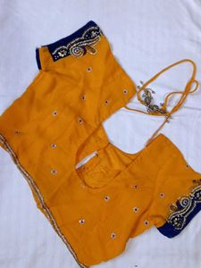 Beautiful Yellow Embellished Blouse with saree com