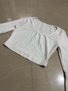 White Crochet Long Sleeve Top