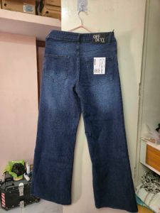 Twilight Blue Raw Hem Wide Leg Jeans