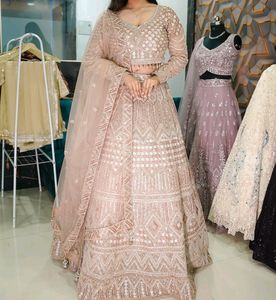 Elegant Nude Embroidered Lehenga