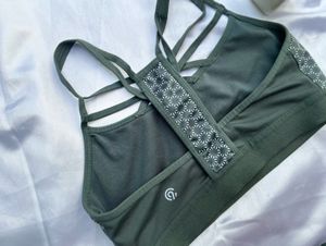 Green Patterned Sports Bra