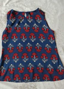 Navy Blue Printed Sleeveless Top