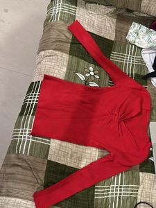 Red Ribbed Knit Top