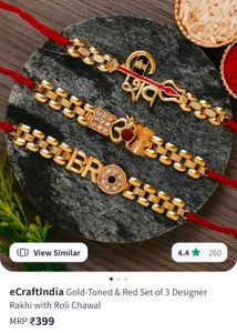 New Gold-Toned &amp; Red Set of 3 Designer Rakhi
