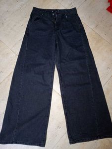 Wide Leg Black Denim Jeans