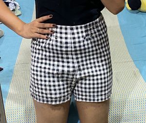 black n white checked shorts with back zip