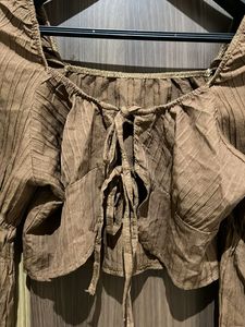 Brown Tie-Front Crop Top