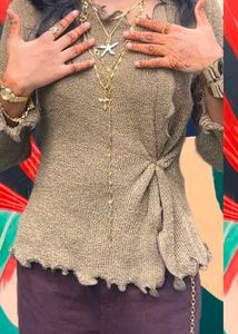 Brown Knit Long Sleeve Top