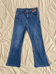 Mid Waist Blue Flare Jeans