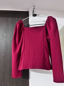 Women Red Puff Full Sleeves Top