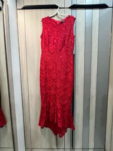 Red Body Con Fish Cut Midi Dress