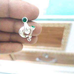 Pure Silver Green Dimond Bali Stud Earrings
