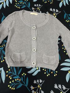 Gray Knit Button-Down Cardigan