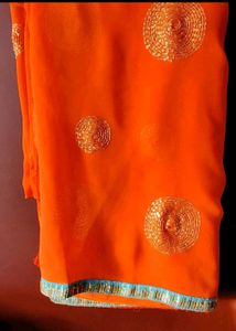 Orange Fabric with Gold Sequins