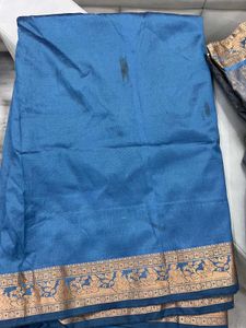 Elegant Blue Saree with Gold Border